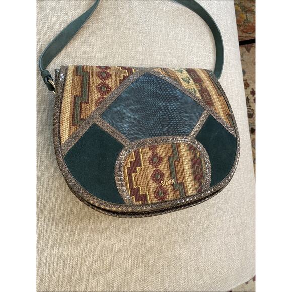 STEVEN BY STEVE MADDEN XL Leather Tapestry Crossbody Carpet Shoulder Bag NEW - Picture 7 of 16
